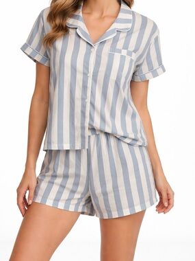 Love & Lore 2-piece Striped Short Pajama Set - Blue & White